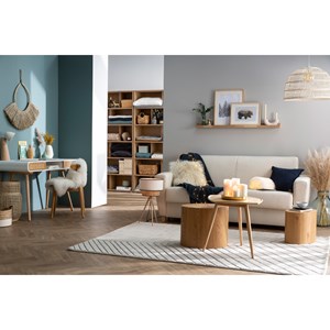 Canapé convertible 3 places en tissu jaune moutarde avec matelas graham