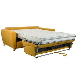 Canapé convertible 3 places en tissu jaune moutarde avec matelas graham