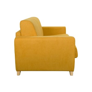 Canapé convertible 3 places en tissu jaune moutarde avec matelas graham
