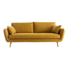 Canapé 3 places en tissu jaune cumin et bois clair creep