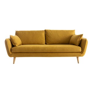 Canapé 3 places en tissu jaune cumin et bois clair creep