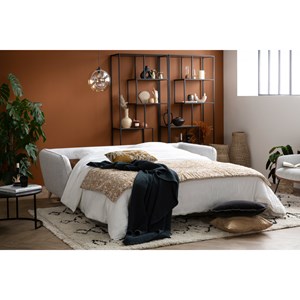 Canapé convertible 3 places en tissu gris clair chiné avec matelas creep