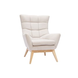 Fauteuil en tissu effet velours texturé naturel et bois clair brody