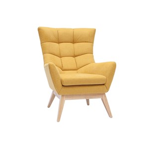 Fauteuil en tissu effet velours texturé jaune moutarde et bois clair brody