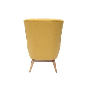 Fauteuil en tissu effet velours texturé jaune moutarde et bois clair brody