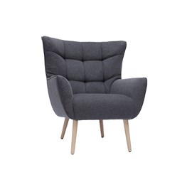 Fauteuil en tissu effet velours texturé gris foncé et bois clair avery