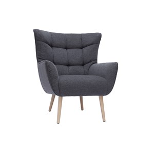 Fauteuil en tissu effet velours texturé gris foncé et bois clair avery