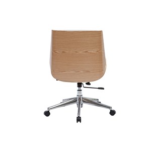 Chaise de bureau à roulettes en tissu gris clair, bois clair curved