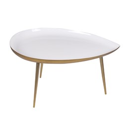 Table basse en acier laqué blanc et doré l80 cm drop