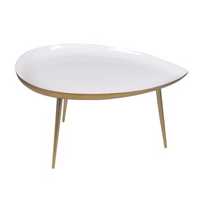Table basse en acier laqué blanc et doré l80 cm drop