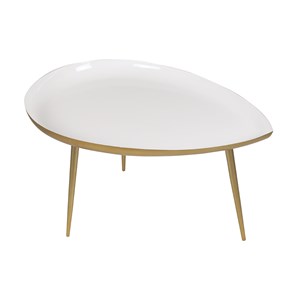 Table basse en acier laqué blanc et doré l80 cm drop