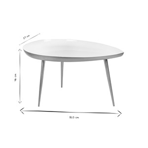 Table basse en acier laqué blanc et doré l80 cm drop
