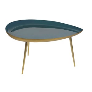 Table basse en acier laqué bleu canard et doré l80 cm drop