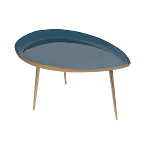Table basse en acier laqué bleu canard et doré l80 cm drop