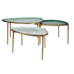 Tables basses gigognes laquées vert-cyan et vert (lot de 3) zuria