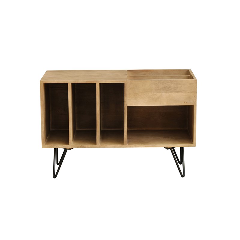 Buffet de rangement vinyles en bois manguier massif et métal l90 cm boogie