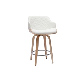 Tabouret de bar pivotant 360° blanc et bois clair h65 cm lucien