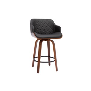 Tabouret de bar pivotant 360° noir et bois foncé h65 cm lucien