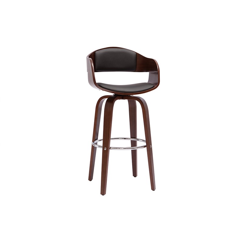 Tabouret de bar noir et bois foncé noyer h67.5 cm pivotant 360° gao