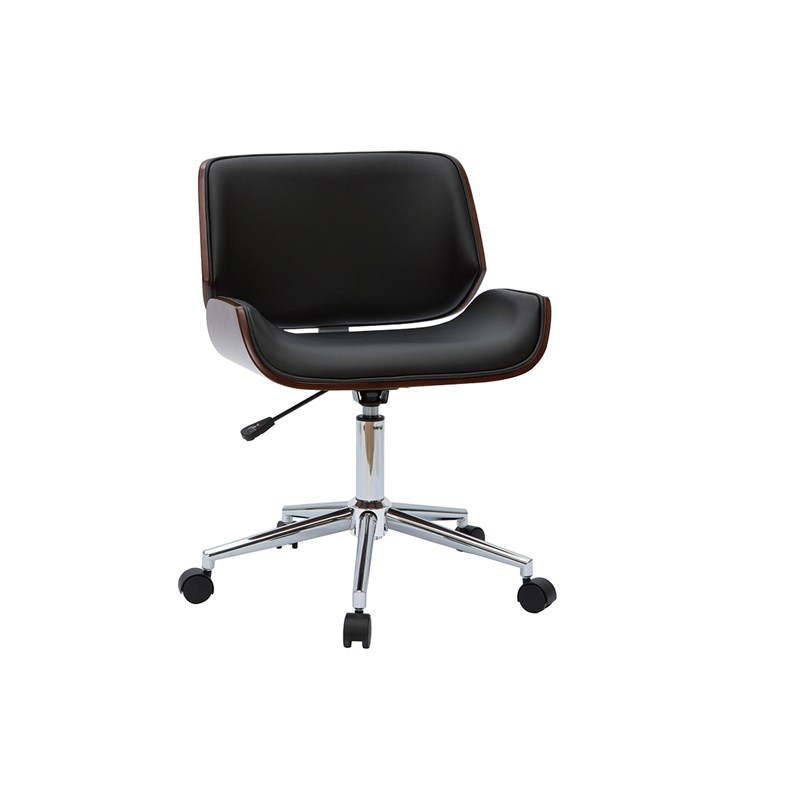 Miliboo - Chaise de bureau à roulettes noir, bois foncé noyer et acier chromé rubbens