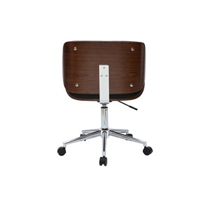 Chaise de bureau à roulettes noir, bois foncé noyer et acier chromé rubbens