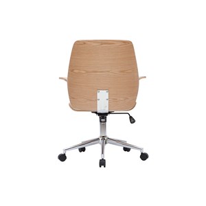 Chaise de bureau à roulettes blanc, bois clair et acier chromé rufin