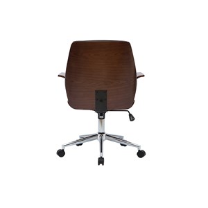 Chaise de bureau à roulettes noir, bois foncé noyer et acier chromé rufin