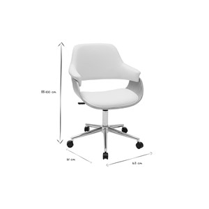 Chaise de bureau à roulettes blanc, bois clair et acier chromé hansen