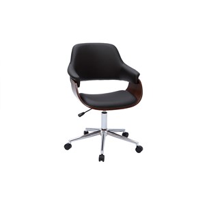 Chaise de bureau à roulettes noir, bois foncé noyer et acier chromé hansen