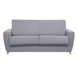Canapé convertible en tissu gris clair et bois clair avec matelas 18 cm graham