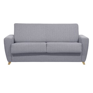 Canapé convertible en tissu gris clair et bois clair avec matelas 18 cm graham