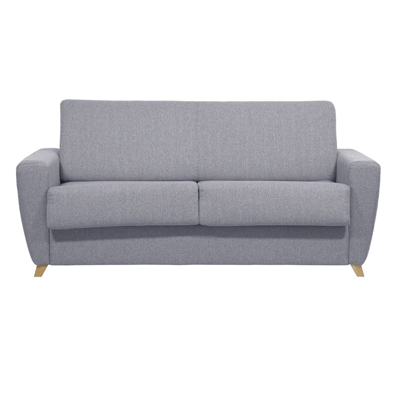 Canapé convertible en tissu gris clair et bois clair avec matelas 18 cm graham