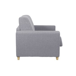 Canapé convertible en tissu gris clair et bois clair avec matelas 18 cm graham
