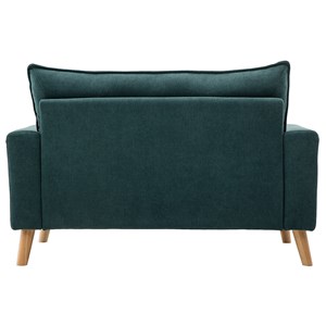 Canapé 2 places en tissu effet velours bleu canard et bois clair jonas