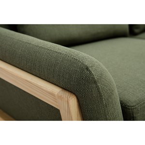Canapé 3 places en tissu vert kaki et bois clair yoko