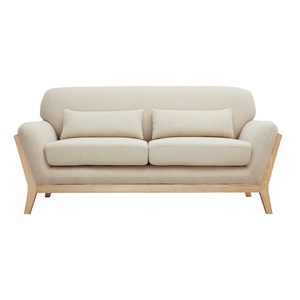 Canapé 2 places en tissu beige et bois clair yoko