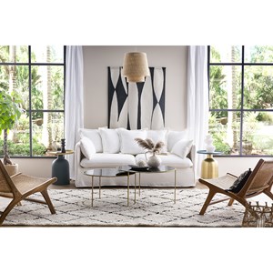 Table d'appoint ronde en métal doré et plateau bleu pétrole mat ramses