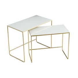 Tables basses gigognes rectangulaires blanc et métal doré (lot de 2) wess