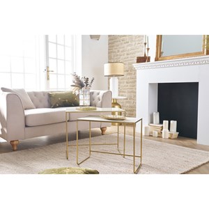 Tables basses gigognes rectangulaires blanc et métal doré (lot de 2) wess