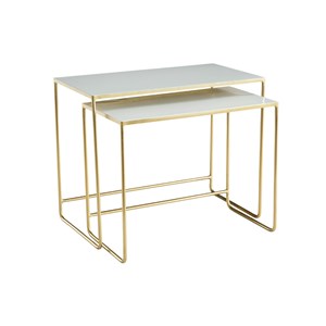 Tables basses gigognes rectangulaires blanc et métal doré (lot de 2) wess