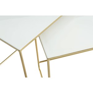 Tables basses gigognes rectangulaires blanc et métal doré (lot de 2) wess