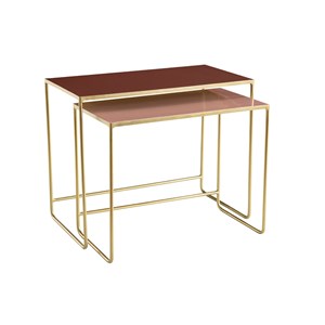 Tables basses gigognes rectangulaires terracotta et métal doré (lot de 2) wess