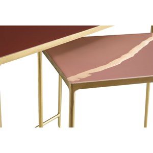 Tables basses gigognes rectangulaires terracotta et métal doré (lot de 2) wess