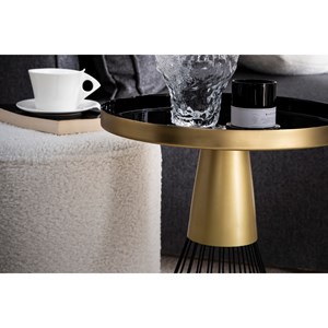 Table d'appoint ronde en acier laqué noir et doré d41 cm spleen