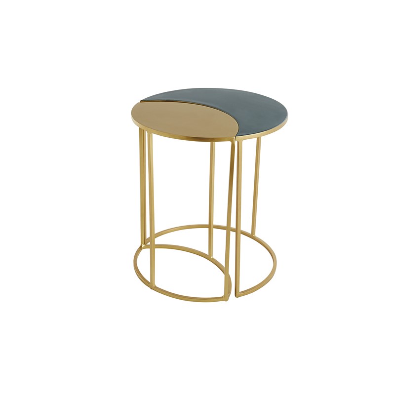 Table d'appoint en métal laqué bleu pétrole et doré toscane