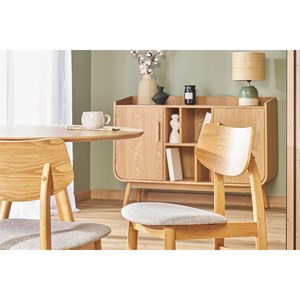 Chaises en bois clair et tissu gris clair (lot de 2) elion