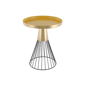 Table d'appoint ronde en acier laqué moutarde et doré d41 cm spleen