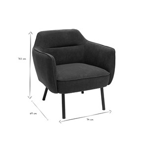 Fauteuil en tissu effet velours gris foncé et métal noir laurens