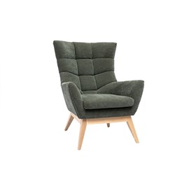 Fauteuil en tissu effet velours vert kaki et bois clair brody