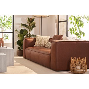 Canapé  3 places cuir marron et bois noir cobain